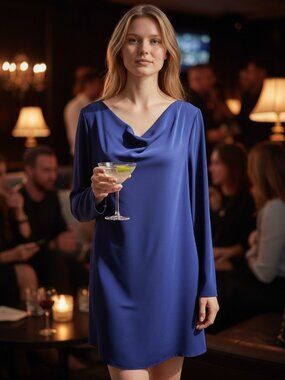 Sam Edelman Long Sleeves Cowl Neck Blue dress size 14